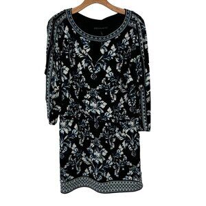 White House Black Market blue Floral Print Dress womens size large open sleeve